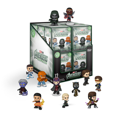 Figura colecionável Funko Pop! Avengers com personagens coloridos em vinil e embalagem temática.