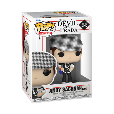 Funko Pop! de Andy Sachs com livro na caixa do filme The Devil Wears Prada