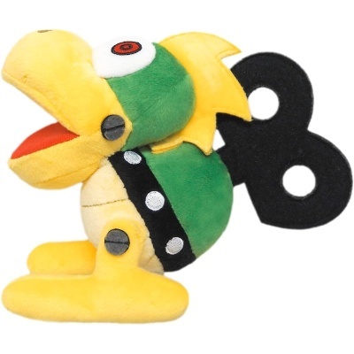 Pelúcia de pássaro amarelo e verde com chave de vento