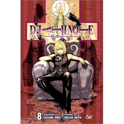 Capa do manga Death Note volume 8 com personagem sentado na poltrona roxa