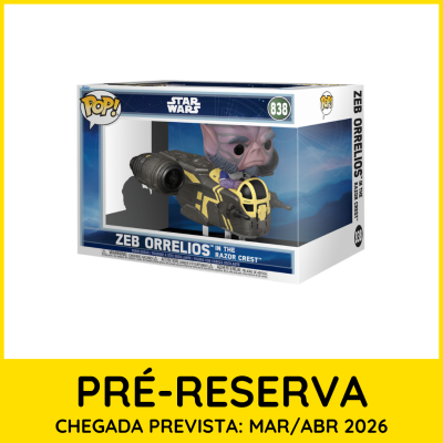 Figura Funko Pop! Zeb Orrelios com Razor Crest em caixa azul e branca