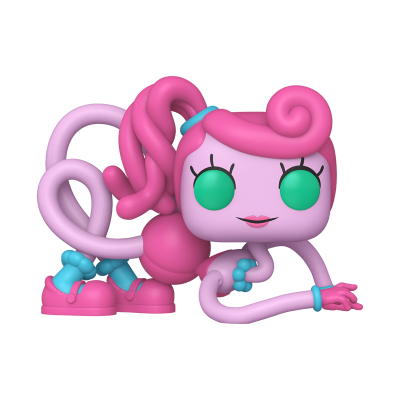 Figura colecionável rosa com cabelo em caracóis e olhos verdes em pose de quatro apoios