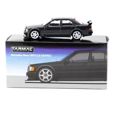 Miniatura de Mercedes-Benz 190 E 2.5-16 EVO 1 preta com caixa ilustrada