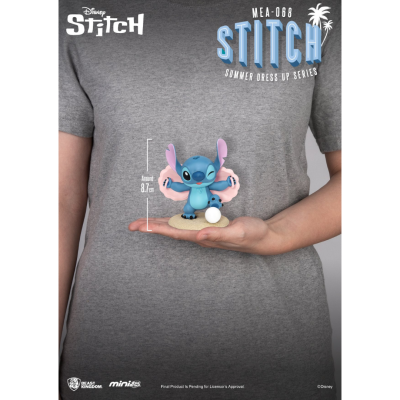 Figura coleção Stitch Disney Summer Dress Up na mão, 8,7 cm de altura.