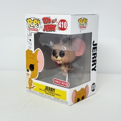 Boneco Funko Pop Jerry da série Tom and Jerry na caixa branca com detalhes coloridos