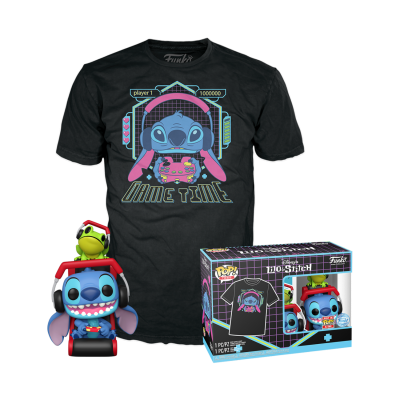 Conjunto merchandising Lilo & Stitch com t-shirt preta e figura POP!