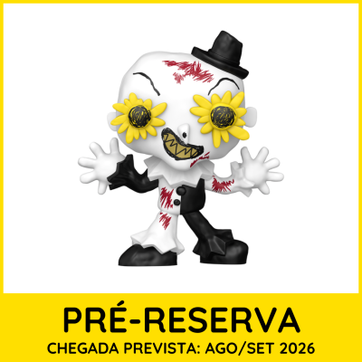 Figurina estilizada preta e branca com olhos de girassol e chapéu preto