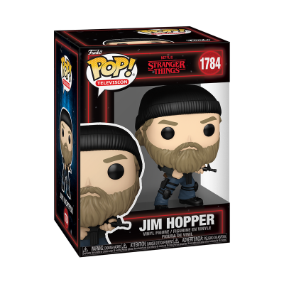 Figura Funko Pop! Jim Hopper de Stranger Things na caixa preta e vermelha