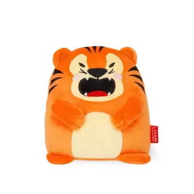 Pelúcia de tigre laranja com detalhes amarelos e pretos