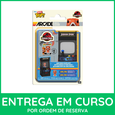 Brinquedo Funko Bitty Pop! de exibição arcade Jurassic Park com mini figura e máquina arcade em blister