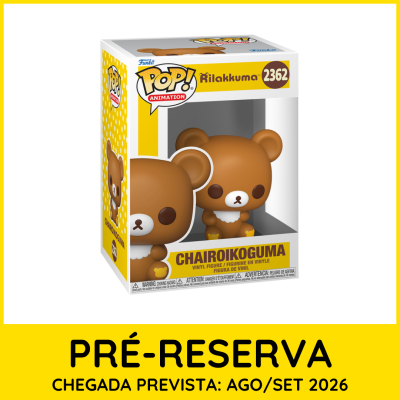 Figura Funko POP! Rilakkuma Chairoikoguma na caixa amarela com bolinhas brancas
