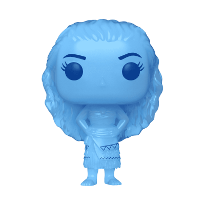 Figura Funko Pop azul de personagem feminina com vestido geométrico
