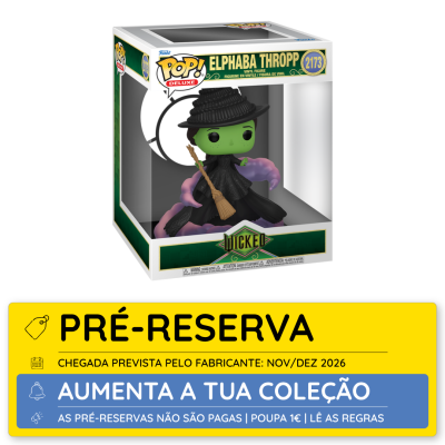 Figura Funko POP! Deluxe Elphaba Thropp verde com vestido e chapéu preto na caixa