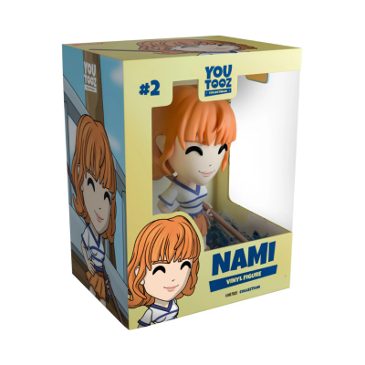 Figura de vinil NAMI da coleção One Piece em caixa amarela e azul com janela transparente