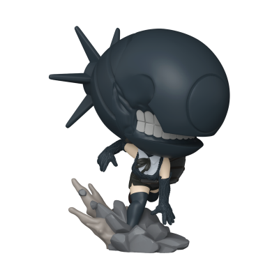 Figura Funko Pop com capacete preto grande estilo alienígena e roupa preta e branca