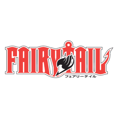 Logótipo FAIRY TAIL vermelho e preto com símbolo de pássaro e âncora