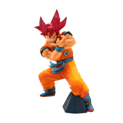 Figura de ação de personagem com cabelo vermelho e roupa laranja em pose de ataque