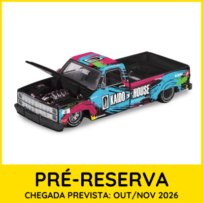 Miniatura de carrinha pick-up KAIDO HOUSE colorida com capot aberto e texto em fundo branco e moldura amarela.