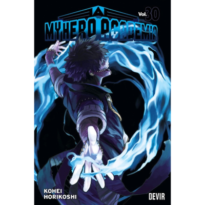 Capa do manga MY HERO ACADEMIA volume 30 com personagem e efeitos azuis.