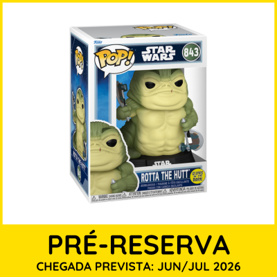 Figura Funko Pop! Star Wars Rotta The Hutt 843 em caixa colorida com aviso de pré-reserva.