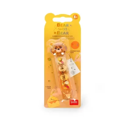 Fita corretora e cola amarelo design urso embalagem amarela