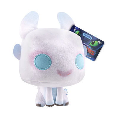 Pelúcia Funko Pop branca com olhos azuis e chifres