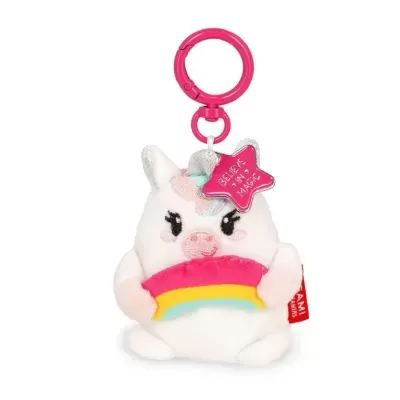 Porta-chaves de peluche em forma de unicórnio com arco-íris e pendente estrela rosa