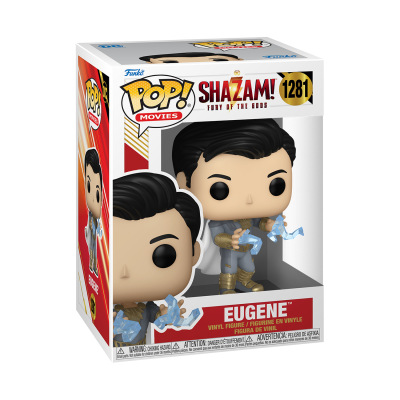 Figura Funko Pop! Eugene do filme Shazam! com raios azuis na caixa
