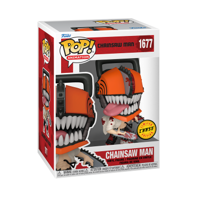 Figura Funko Pop! de Chainsaw Man com capacete alaranjado e dentes de motosserra