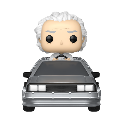 Figura Funko Pop de homem com cabelo branco num carro cinza