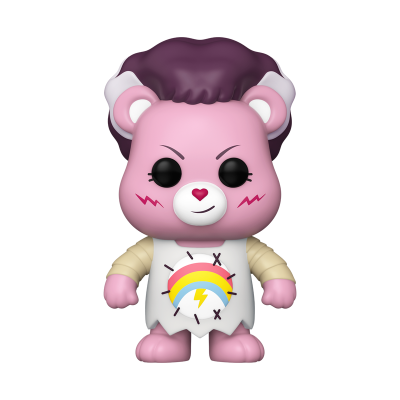 Figura Funko Pop rosa com camisa branca e cabelo castanho