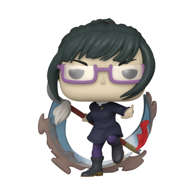 Figura Funko Pop de personagem com óculos e machado colorido em base circular