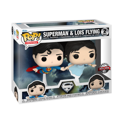 Embalagem Funko Pop Superman e Lois voando, dupla, edição especial.