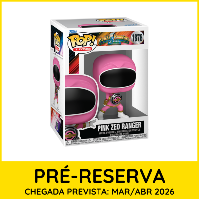 Funko Pop! Pink Zeo Ranger em caixa transparente e papelão.