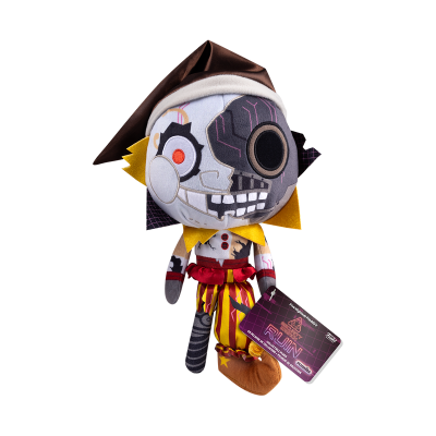 Pelúcia boneco robótico com roupa colorida e chapéu castanho