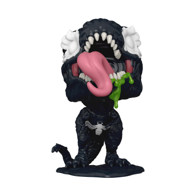 Figura colecionável preta com língua rosa e símbolo de aranha branco