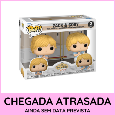Conjunto Funko Pop! Zack & Cody em embalagem branca com duas figuras loiras em camisa azul