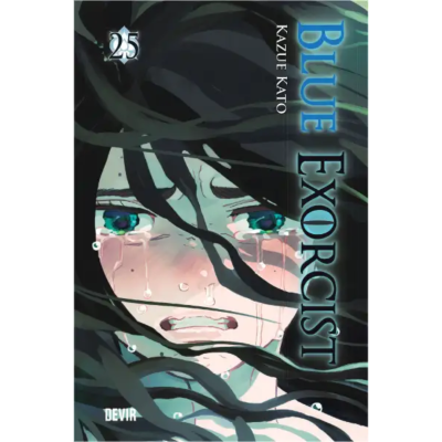 Capa do manga Blue Exorcist volume 25 com personagem chorando e texto azul