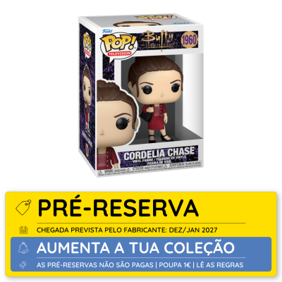 Boneco Funko Pop! Cordelia Chase com caixa e selo de pré-reserva em fundo branco