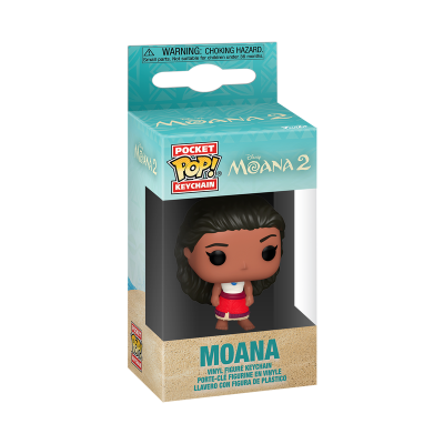 Chaveiro Funko Pop da personagem Moana em embalagem azul e bege com texto