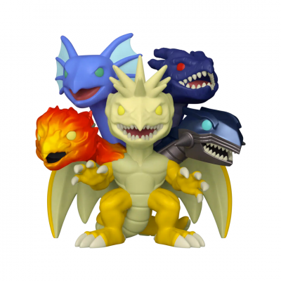 Figura colecionável de criatura mitológica com múltiplas cabeças coloridas