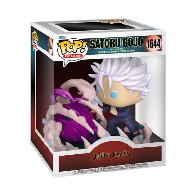 Figura Funko Pop! Deluxe Satoru Gojo com tentáculos roxos em caixa transparente