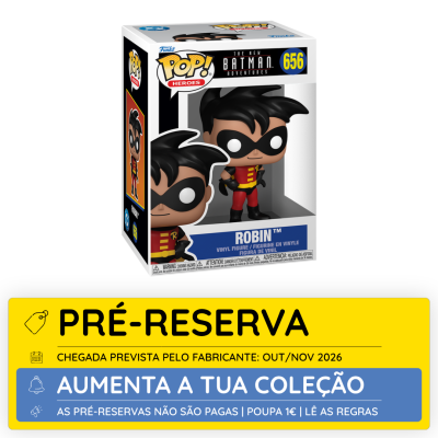 Boneco Funko Pop de Robin na embalagem.