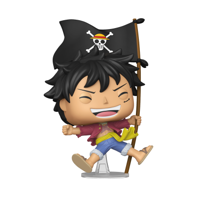 Figura colecionável de Luffy com bandeira preta de crânio