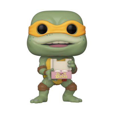Figura Funko Pop Ninja Turtle com máscara laranja e caixa de Donuts