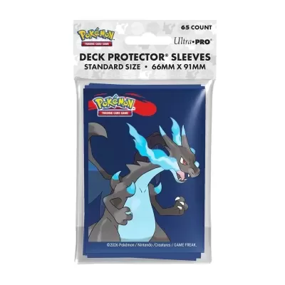 Pacote de protetores de cartas Pokémon com Charizard preto e chamas azuis