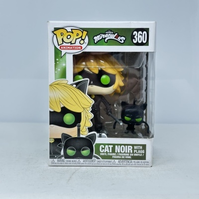 Figura vinyl Pop! Animation Cat Noir com Plagg em embalagem branca e verde