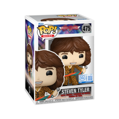 Boneco Funko Pop! Steven Tyler com camisa leopard e microfone na caixa