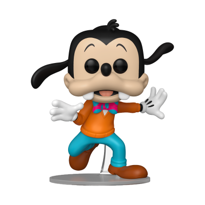 Figura de vinil do personagem Max Goof com roupas coloridas e base redonda