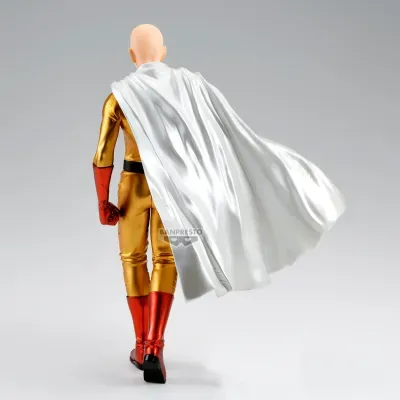 Figura colecionável de super-herói calvo com capa branca